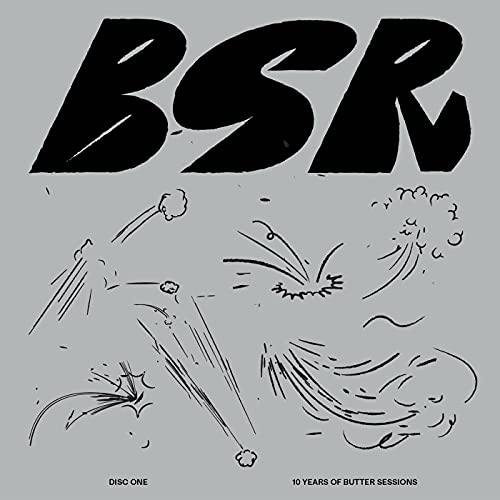 Record cover with large black "BSR" letters and sketched explosion-like designs.
