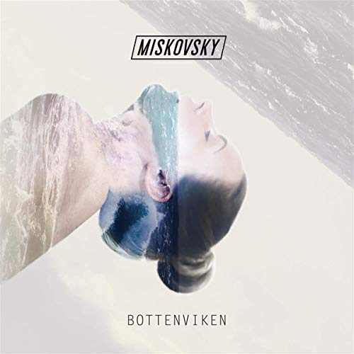 "Album cover with a woman's face merged with a landscape image, white background."