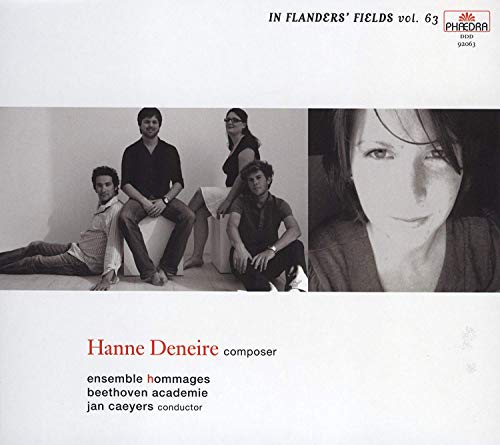 CD cover featuring a group portrait and the composer Hanne Deneire.