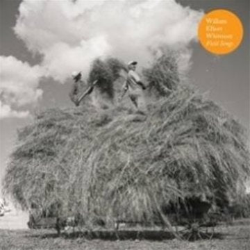 "CD cover featuring sepia-toned image of men loading hay with orange title overlay."