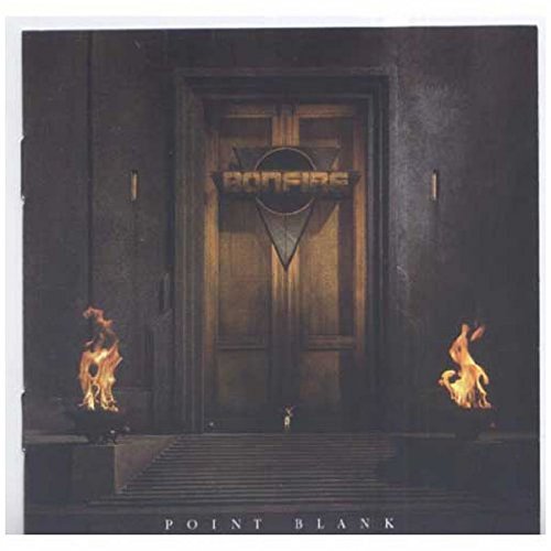 CD cover for Bonfire’s “Point Blank” album, featuring a doorway and flames.