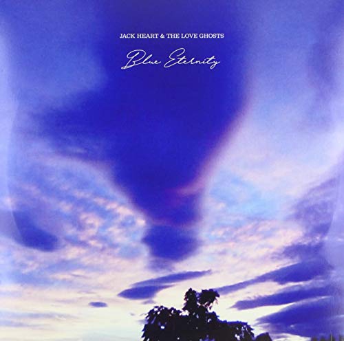 Album cover for “Blue Eternity” with swirling blue clouds and silhouetted trees.