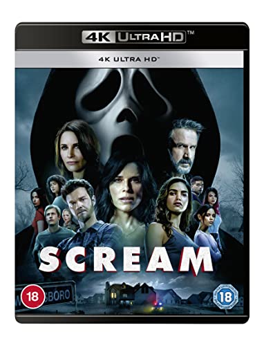 “Scream” 4K Blu-ray cover featuring Ghostface and film characters.