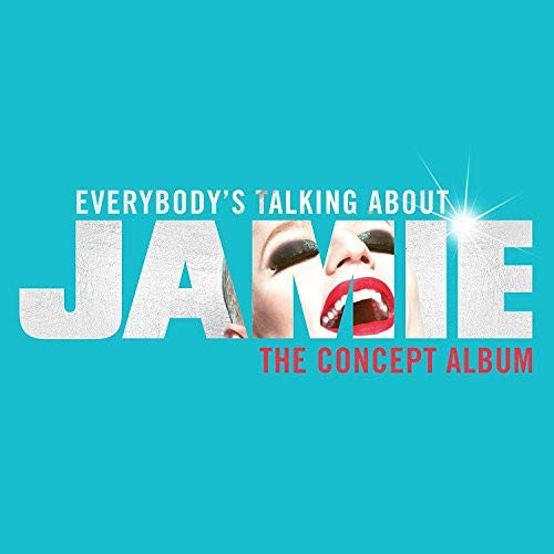Everybody's Talking About Jamie" concept album cover with red lips and text.