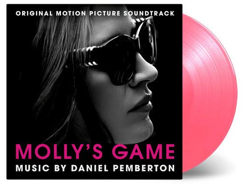 "Pink vinyl record with black album cover featuring a woman wearing sunglasses."