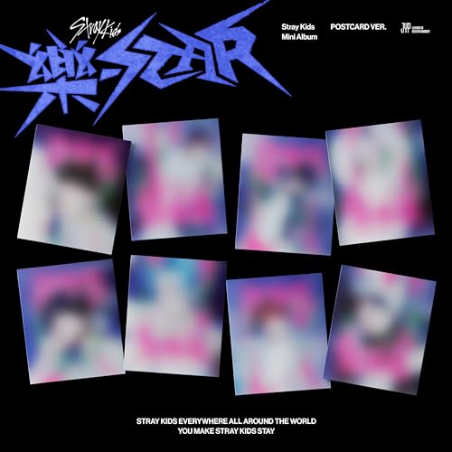 Stray Kids “Rock-Star” album cover with eight blurred, colorful postcard images.