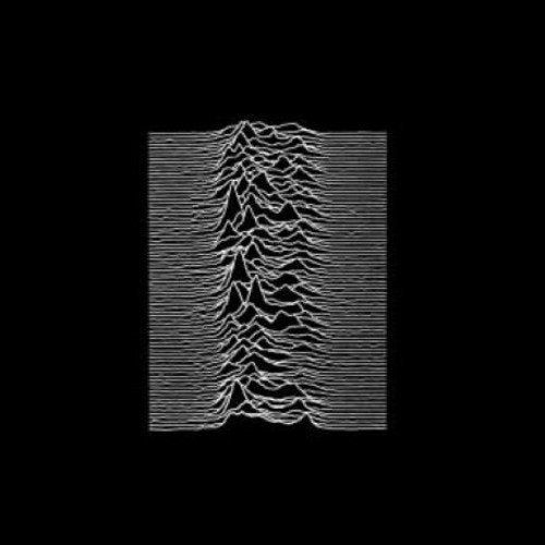 "Album cover with 'Joy Division - Unknown Pleasures' text on a dark grey background."