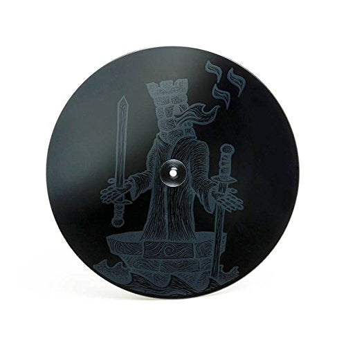 Black vinyl record with a detailed illustration of a knight figure.