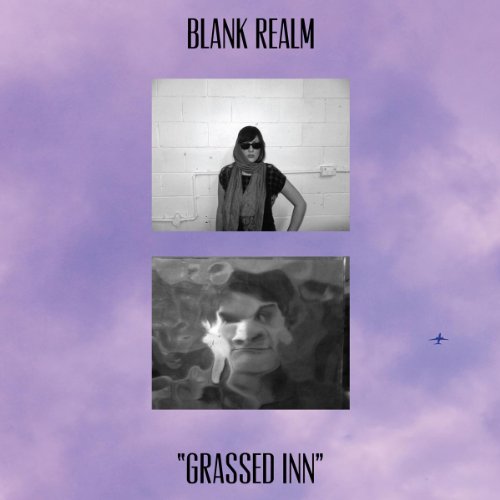 Blank Realm album cover: grayscale portraits and lavender gradient background.