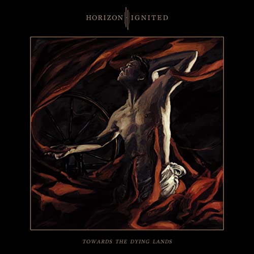 CD cover: nude man emerging from red, swirling textures and a wheel.