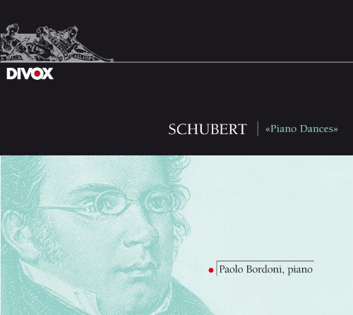 The image is a CD cover featuring a black and green design. Alt text: Green-toned portrait of Schubert on a black and green CD cover.