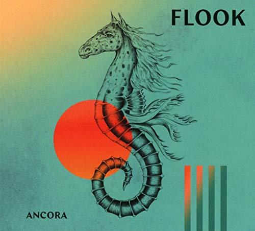 "Album cover art featuring a seahorse with a gradient teal and orange background."
