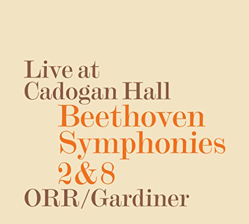 A CD cover with beige background and brown and orange text describing Beethoven symphonies.