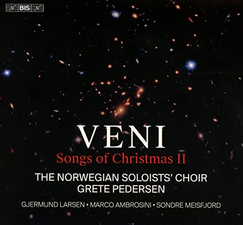 CD cover: dark starry sky with white text "Veni" and choir details.
