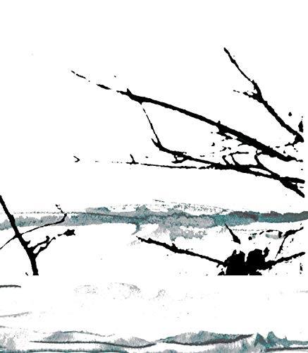 Black ink silhouettes of bare tree branches against a minimalist white and grey background.