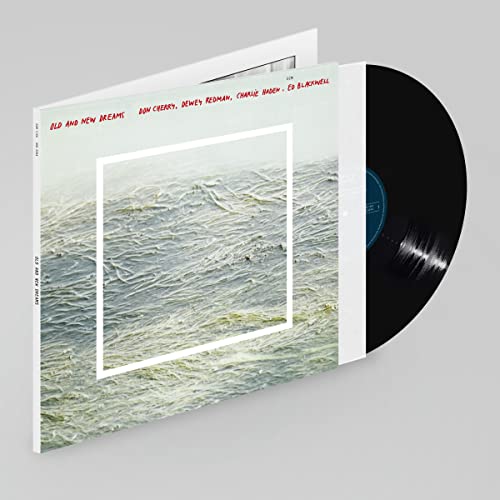 Vinyl record with white cover featuring a seascape and white square.