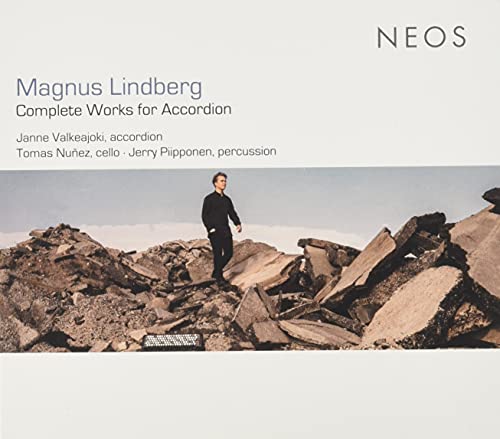 Magnus Lindberg accordion album cover with a man standing on rocky terrain.