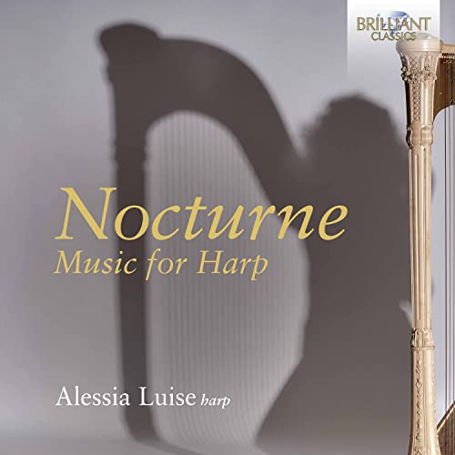 CD cover for Alessia Luise’s “Nocturne” featuring a harp silhouette.