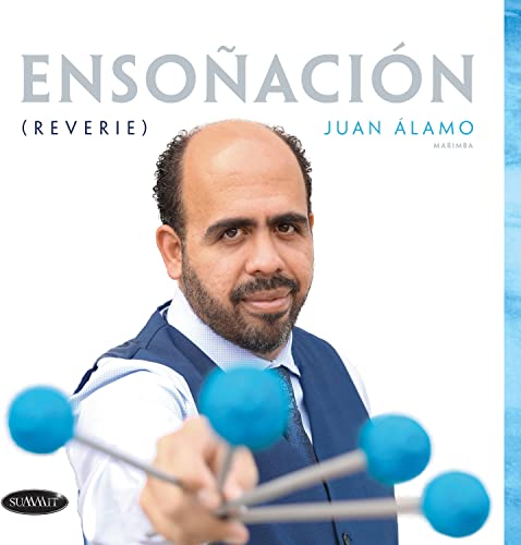 CD cover featuring marimba artist Juan Alamo with mallets.