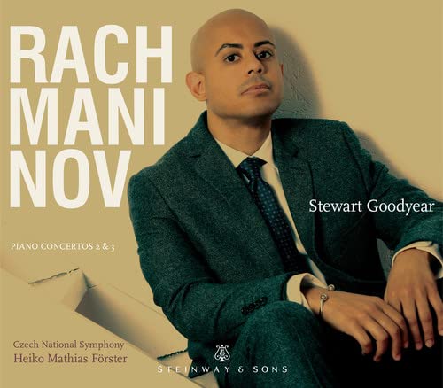 CD cover featuring portrait of Stewart Goodyear, pianist, with text “Rachmaninov”.