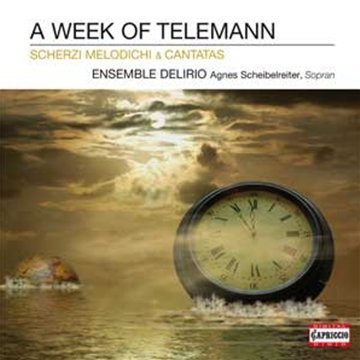 "CD cover featuring a clock floating in water with cloudy sky background."
