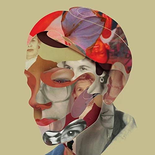 Collage of faces forming a head silhouette, abstract and colorful.