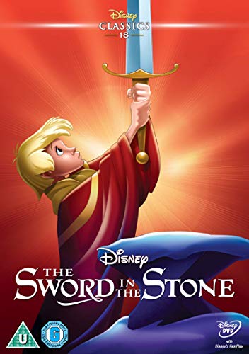 DVD cover for Disney’s “The Sword in the Stone” featuring Wart and Excalibur.