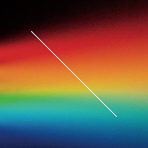 Colorful gradient background with a white diagonal line across it.