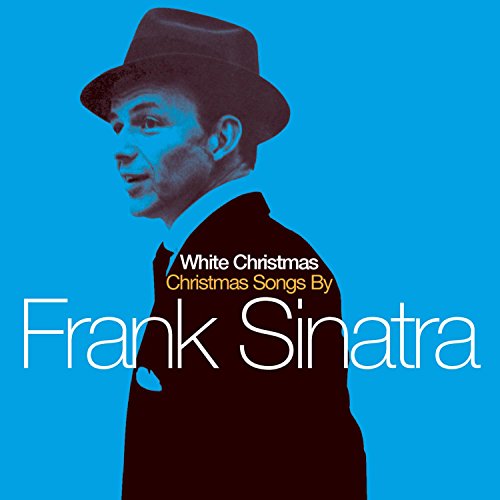Frank Sinatra in a hat on a blue and white album cover.