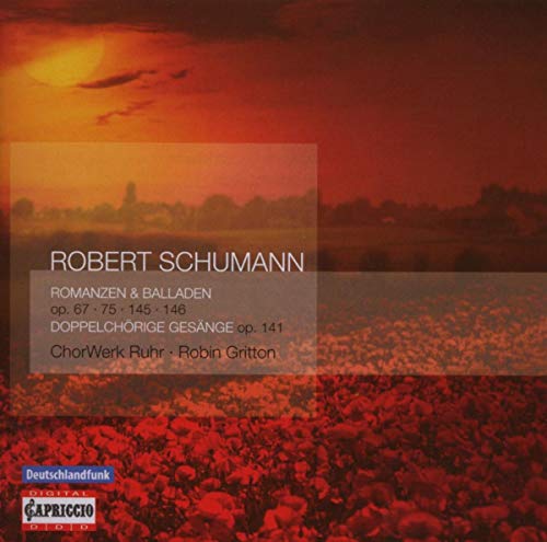 CD cover for Schumann’s “Romanzen & Balladen” with a sunset landscape.