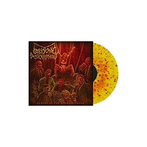 Dark album cover with figures and a yellow-splattered vinyl record.