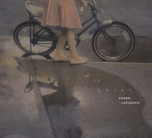 CD cover with a girl and bicycle, text reads "all is quiet.