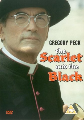 Gregory Peck wearing a clerical collar and hat on The Scarlet and the Black DVD.