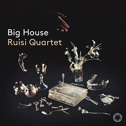 CD cover for Ruisi Quartet’s “Big House” featuring silver objects and a book.