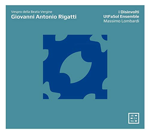 CD cover for Rigatti’s Vespro della Beata Vergine, blue abstract design.