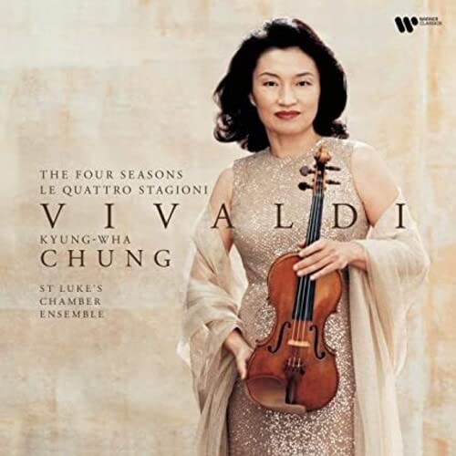Kyung Wha Chung holding a violin, album cover for Vivaldi’s Four Seasons.