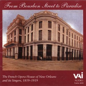 Historic French Opera House of New Orleans building, reddish-brown background.