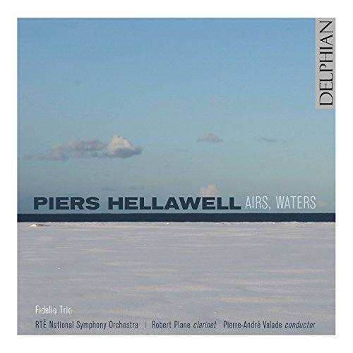 "CD cover with serene landscape, blue sky, and clouds, featuring 'Piers Hellawell Airs, Waters' title."