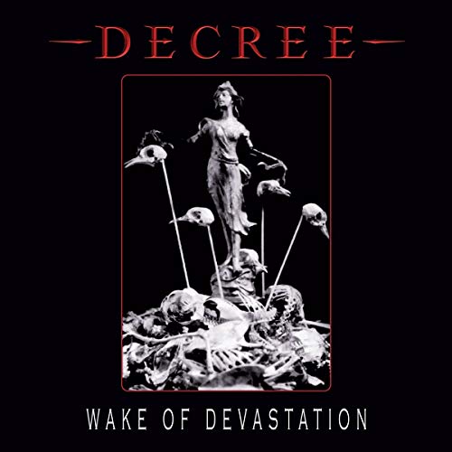 Dark album cover with a statue atop a pile of skulls and birds.