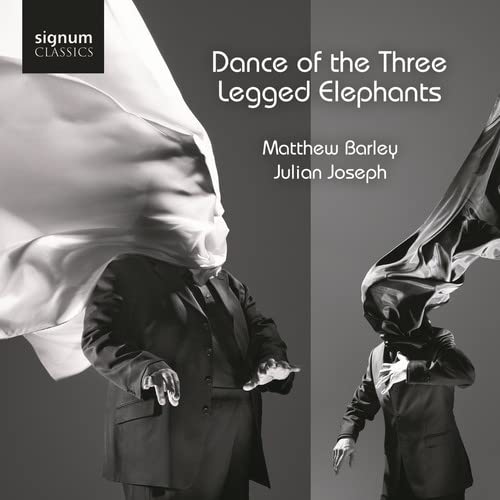 CD cover with two figures in suits obscured by flowing fabric.