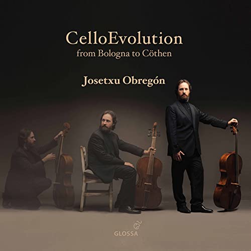 CD cover: three cellists in suits, dark background, "CelloEvolution" text.