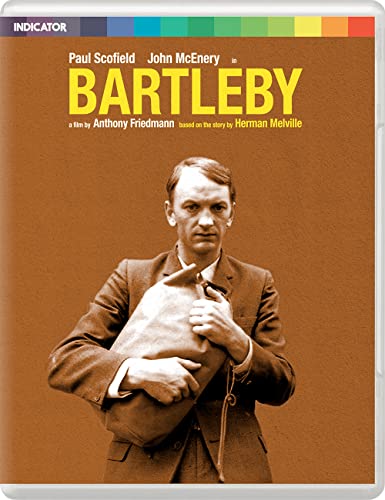 Blu-ray cover for "Bartleby" featuring Paul Scofield in a brown suit.