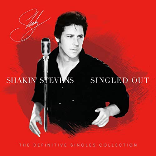 Vinyl record and red album cover featuring a black and white image of Shakin' Stevens.