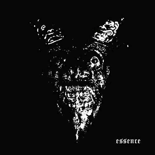Black and white abstract image of a horned, distorted face with "essence" text.