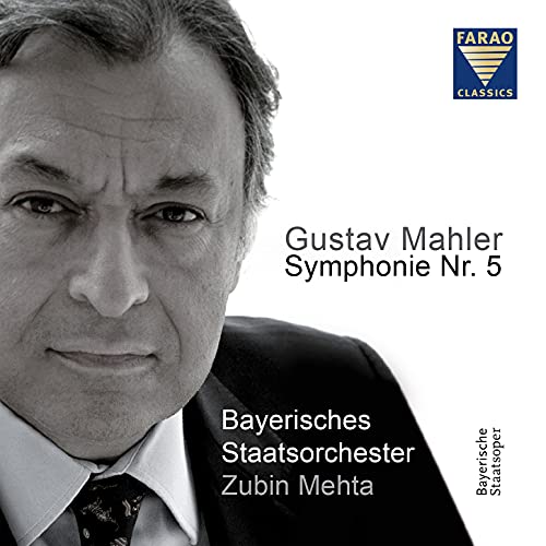 CD cover: black and white portrait of Zubin Mehta conducting Mahler’s Symphony 5.