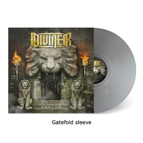 Silver vinyl record with album cover featuring lions and a stone archway.