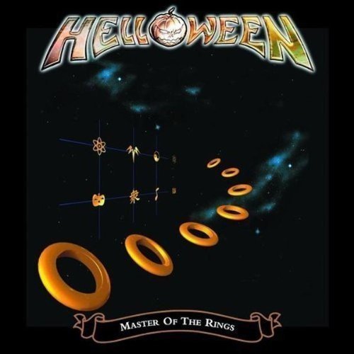 Helloween Master of the Rings vinyl cover featuring golden rings and symbols in space.