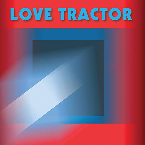 "Red and blue album cover with 'Love Tractor' text and geometric shapes."