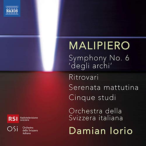 CD cover for Mailipiero’s Symphony No. 6 with abstract red and blue design.