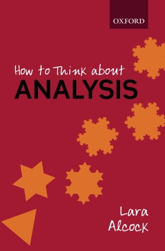 "Red book cover with orange shapes and white text, titled 'How to Think about Analysis'."
